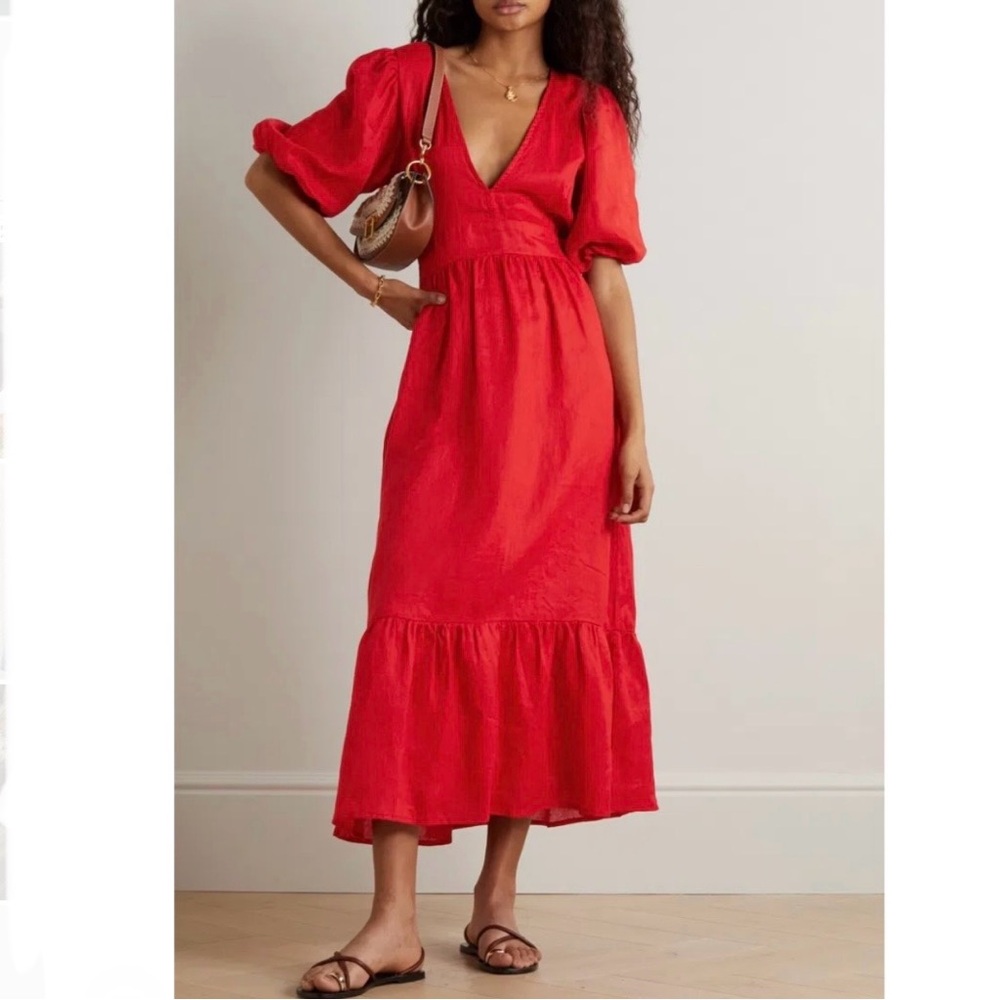 Faithful the Brand Romilla Open-Back Red Linen Maxi Dress